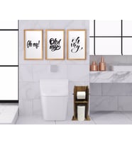 BK Home Doğal Masif Ahşap Tuvalet Kağıtlığı ve Dekoratif 3’lü Retro Ahşap Tablo-5 (Beyaz)