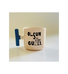 Olsun Senin G*tün Güzel Baskılı Mavi Kulplu T Kupa - Komik Hediye Bardak Fincan Mug