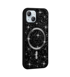 Apple iPhone 14 Uyumlu Kılıf Pırlanta Tasarımlı M-safe Şarj Özellikli Zore Mozaik Silikon Kapak (Siyah)