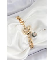 Pirinç Nazar Model Zirkon Taşlı Gold Renk Vi̇p Seri Kadın Bileklik - Tj-Bb7210