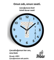 İsme Özel T Harfi Çocuk Odası Duvar Saati Orta Boy 30 cm Siyah Camlı Sessiz