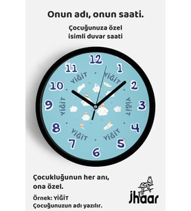 İsme Özel Sevimli Unicorn Bulut Çocuk Odası Duvar Saati Orta Boy 30 cm Siyah Camlı Sessiz