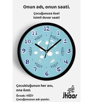 İsme Özel Sevimli Unicorn Bulut Çocuk Odası Duvar Saati Orta Boy 30 cm Siyah Camlı Sessiz