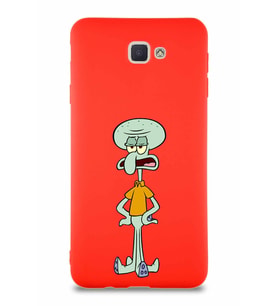 Samsung Galaxy J7 Prime 2 Soft Premier Kapak Squidward Dokunaç Tasarımlı Silikon Kılıf - Kırmızı (Şeffaf)