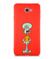 Samsung Galaxy J7 Prime 2 Soft Premier Kapak Squidward Dokunaç Tasarımlı Silikon Kılıf - Kırmızı (Şeffaf)