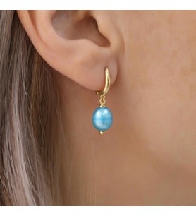925 Ayar Gümüş Barock Ocean Blue Tatlısu İncisi Küpe-8mm (Gold)