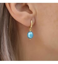 925 Ayar Gümüş Barock Ocean Blue Tatlısu İncisi Küpe-8mm (Gold)