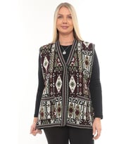 Kadın Etnik Model Triko Örgü Kilim Cepli Kışlık Kalın Anne Yelek (Çağla)
