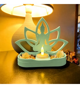 3D Baskı Lotus Buda Mumluk - Dekoratif Tealight Mumluk-Mint