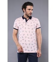 Çiçek Desenli Pembe Polo Yaka T-shirt  Wessi