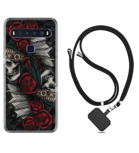 TCL 10L 10 Plus 10SE 20E 20SE 30 L7 Kılıf Boyun Askılı Silikon Skull Rose 1673
