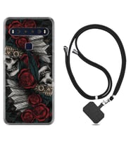 TCL 10L 10 Plus 10SE 20E 20SE 30 L7 Kılıf Boyun Askılı Silikon Skull Rose 1673