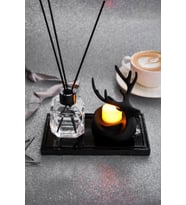 Bambu Çubuklu Oda Kokusu Tea Light Mumluk Seti Hediyelik Dekoratif (Kırmızı)