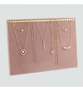 Süet Kumaş Pembe Renk 34/24 cm Enine Tırnaklı Ayaklı Tesbih-kolye-zincir Sergileme Standı