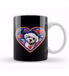 Maltipoo in A Rainbow Heart Kupa Bardak Porselen