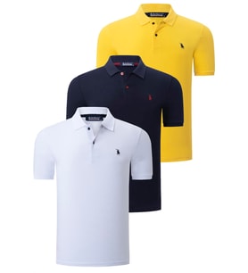 ÜÇLÜ SET T8561 DEWBERRY ERKEK T-SHIRT-LACİVERT-BEYAZ-SARI (Karışık)