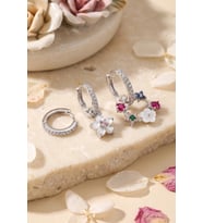 3 lü Set Gümüş Renk Çiçek Model Küpe