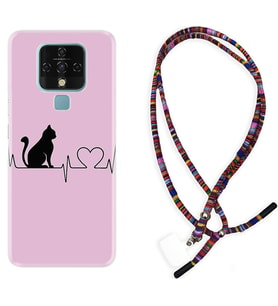 Tecno Camon 16 18P Pova Kılıf Boyun Asklı Rasta Silikon Pink Cat Heart 1303