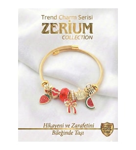 Modern Çelik Şık Kadın Charm Çelik Bileklik Fiyonk Karpuz Kiraz Gold (Çok Renkli)
