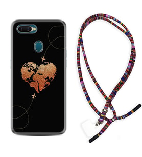 Oppo A5S A15 A16 A54 A55 A73 A74 Kılıf Boyun Asklı Rasta Silikon Plane Heart 1721