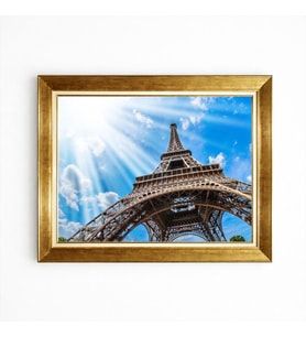 Tablore Altın Çerçeveli Eyfel Kulesi Kanvas Tablo Paris Temalı Duvar Dekoru