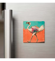 Ostrich - Devekuşu - Güneş Gözlüklü Style - Buzdolap Magneti - 9x9 Cm