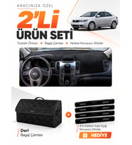 KİA CERATO (2008-2012) Uyumlu Torpido Örtüsü + Deri Bagaj Çantası + Sticker Seti - Siyah