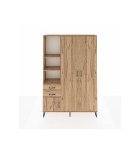 Arges Gardrop 5 Raflı 2 Çekmeceli Tek Askılı 132x30x195 Çam-Çam