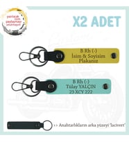 Motor Severlere, İsim Plaka ve B Rh (-) Kan Grubu, Özel Tasarım x2' li Anahtarlık, Sarı-Turkuaz-Laci (Çok Renkli)