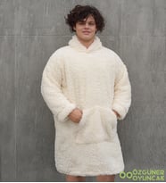 Welsoft Peluş Polar Giyilebilir Battaniye Pijama (Krem)