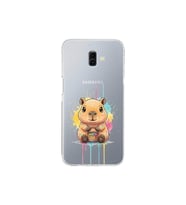Samsung Galaxy J6+ Plus ile Uyumlu Splash Kapibara Tasarımlı Şeffaf Silikon Kılıf