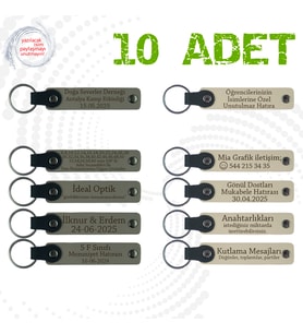 Kül Gri & Sütlü Kahve, 10’lu Set, Tarih ve İsimli Anahtarlık, Nişan Töreni Davetlilerine Anlamlı Anı
