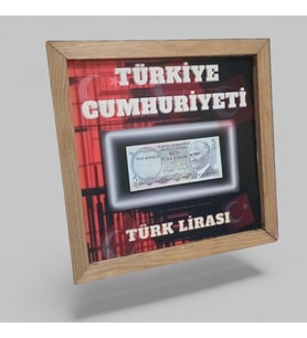 Nostaljik  Türk Lirası Hatıra Tablosu - 30x30 cm Dekoratif Ahşap Çerçeve - Ofis ve Ev Hediyesi