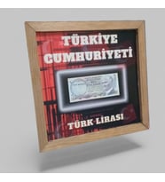 Nostaljik  Türk Lirası Hatıra Tablosu - 30x30 cm Dekoratif Ahşap Çerçeve - Ofis ve Ev Hediyesi