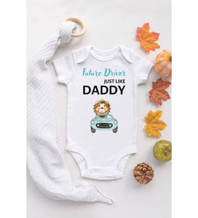 Erkek Ekru Bebek Daddy Baskılı Çıtçıtlı Body 5001