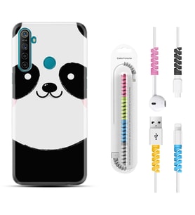Realme 5i 5 Pro 6i 7 Pro 8 Kılıf Kablo Koruma Spiral Silikon Sevimli Panda 1794