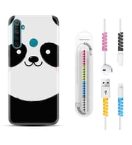Realme 5i 5 Pro 6i 7 Pro 8 Kılıf Kablo Koruma Spiral Silikon Sevimli Panda 1794