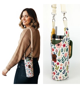 Woodycord El Yapımı Çıtı Pıtı Çiçek Desenli Matara Termos Kılıfı Kulplu Model Quencher Pipetli 1,18 (Çok Renkli)