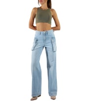 Bol Paça Açık Mavi Kargo Cepli Denim Pantolon