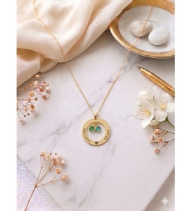 925 Ayar Gümüş Kişiye Özel İsimli Doğum Taşlı Aile Çemberi Kolye.rose.gold.rodaj Renk Seçeneği