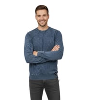 Erkek Spor Sıfır Yaka Taşlama Yıkamalı Regular Fit Kazak BGL-ST04952 (Füme)
