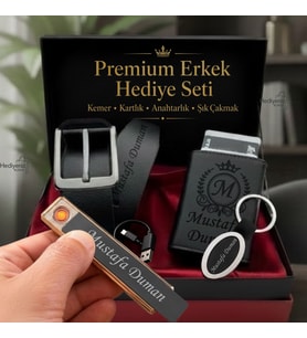 Hızlı Kargo 7 Farklı Tasarım İsme Özel Premium Tasarım Erkek Hediye Seti - Mekanizmalı Otomatik Kartlık Cüzdan Kemer Usb Çakmak Anahtarlık - Babaya Arkadaşa Eşe Sevgiliye Hediye Seti