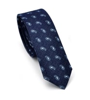 Mavi Şal Desenli Lacivert Dokuma Kumaş Mendilli Slim Fit Kravat // SDK-240808 (Renksiz)
