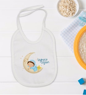 BK Kids Uykucu Oğlan Tasarımlı Bebek Mama Önlüğü - Model 1