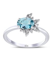 1.00 Karat Laboratuvar Pırlanta Mavi Topaz Yüzük - HRD Sertifikalı