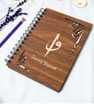 Kişiye Özel Elif Vav Desenli Ahşap Kapaklı Defter - Ajanda - İsme Özel - A5 60 Yaprak (120 SAYFA) Hediyelik (Gümüş)
