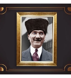 Özel Seri Paspartulu Çerçeveli Atatürk Tablo l127 (Gold)
