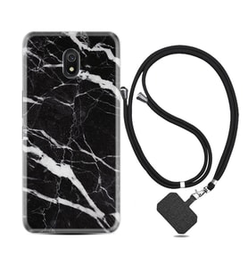Xiaomi Redmi 8A 8 Pro 9C 9T 10C 11T Pro Kılıf Boyun Askılı Silikon Siyah Şerit Mermer 1318
