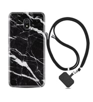 Xiaomi Redmi 8A 8 Pro 9C 9T 10C 11T Pro Kılıf Boyun Askılı Silikon Siyah Şerit Mermer 1318
