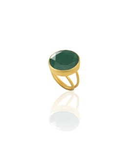 Kadir Jewellery 22 Ayar Altın Kaplama Zirkon Taşlı Kadın Otantik Yüzük (K.Yeşil)
